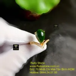 Nhẫn giọt nước Ngọc bích xanh đậm, vàng 18k - Ảnh 4