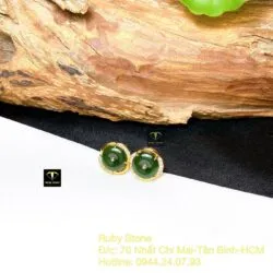 Khuyên tai đồng điếu Ngọc bích xanh đậm, vàng 18k - Ảnh 2