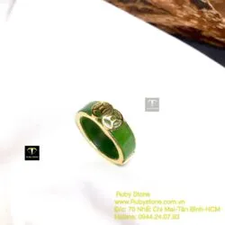Nhẫn vuông Ngọc bích xanh lá, kim tiền kép vàng 18k - Ảnh 3