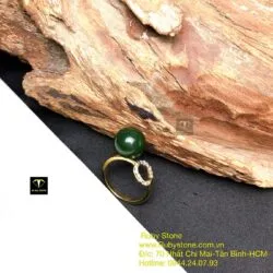 Nhẫn trái châu Ngọc bích xanh đậm, vàng 18k - Ảnh 2