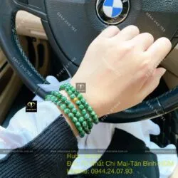 Chuỗi ngọc cẩm thạch sơn thuỷ 108 hạt mix bi vàng 24k - Ảnh 10