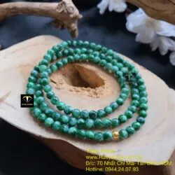 Chuỗi ngọc cẩm thạch sơn thuỷ 108 hạt mix bi vàng 24k