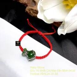 Túi tiền ngọc bích Canada tết dây đỏ, bạc 925 - Hình ảnh 6