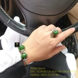 Bộ sản phẩm vòng và nhẫn bạc mix charm Ngọc bích mài giác - Ảnh 2