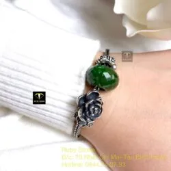Vòng tay bạc mix charm ngọc bích Canada xanh lá mài giác