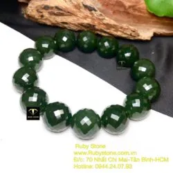 Vòng chuỗi Ngọc bích Canada xanh đậm, mài giác 16 ly - Hình ảnh 5