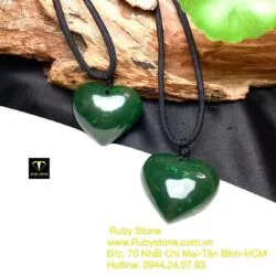 Mặt dây chuyền Trái tim Ngọc bích xanh đậm, kích thước 30mm