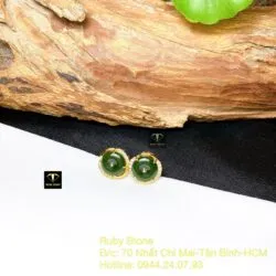 Khuyên tai đồng điếu Ngọc bích xanh đậm, vàng 18k - Ảnh 6