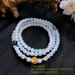 Vòng chuỗi Phỉ thuý băng ngọc 108 hạt, mix charm vàng hoa sen 24k - Ảnh 9