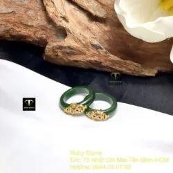 Nhẫn tròn ngọc bích Canada xanh lý đậm, vàng 18k - Ảnh 4