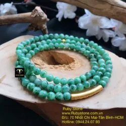 Vòng chuỗi ngọc cẩm thạch sơn thuỷ 108 hạt mix charm vàng khắc chú 24k