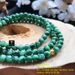 Chuỗi ngọc cẩm thạch sơn thuỷ 108 hạt mix bi vàng 24k