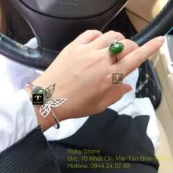 Bộ sản phẩm vòng và nhẫn bạc mix charm Ngọc bích mài giác