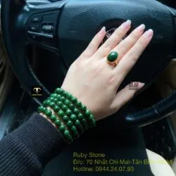 Bộ chuỗi 108 hạt Ngọc bích và nhẫn Oval ngọc bích, vàng 18k - Ảnh 4