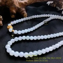 Vòng chuỗi Phỉ thuý băng ngọc 108 hạt, mix charm vàng hoa sen 24k - Ảnh 6
