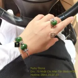 Bộ sản phẩm vòng và nhẫn bạc mix charm Ngọc bích mài giác