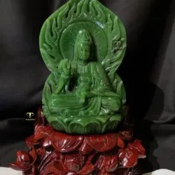 Tượng Phật Quan Thế Âm Bồ Tát ngọc bích Canada, KT 21x13cm (Chưa bao gồm đế gỗ)