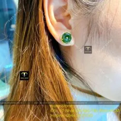 Khuyên tai đồng điếu Ngọc bích xanh đậm, vàng 18k - Ảnh 7