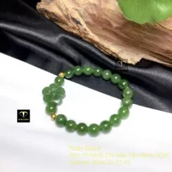 Vòng ngọc bích xanh lý 8 ly mix hoa mai bi vàng 24k