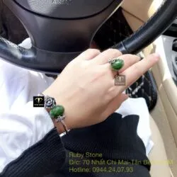 Bộ sản phẩm vòng và nhẫn bạc mix charm Ngọc bích mài giác - Ảnh 4
