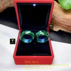 Nhẫn cặp ngọc Cẩm thạch sơn thuỷ A xanh lý 8 ly