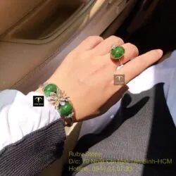 Bộ sản phẩm vòng và nhẫn bạc mix charm Ngọc bích mài giác