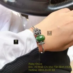 Bộ sản phẩm vòng và nhẫn bạc mix charm Ngọc bích mài giác - Ảnh 3