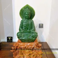 Tượng Phật Thích Ca ngọc bích Canada xanh lý, KT 26x15cm (chưa bao gồm đế)
