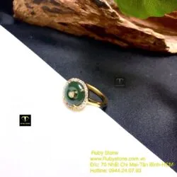 Nhẫn đồng điếu Ngọc bích xanh đậm, vàng 18k - Ảnh 4