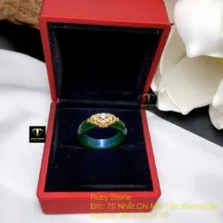 Nhẫn tròn ngọc bích Canada xanh lý đậm, vàng 18k - Ảnh 3
