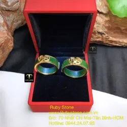 Nhẫn ngọc bích xanh lá, kim tiền kép, vàng 18k - Ảnh 4