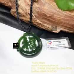 Mặt dây chuyền chữ Phúc ngọc bích, kích thước 42mm - Ảnh 6