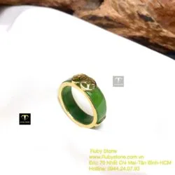 Nhẫn vuông Ngọc bích xanh lá, kim tiền kép vàng 18k - Ảnh 2