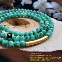 Vòng chuỗi ngọc cẩm thạch sơn thuỷ 108 hạt mix charm vàng khắc chú 24k