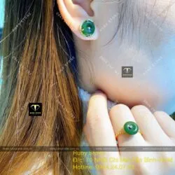 Khuyên tai đồng điếu Ngọc bích xanh đậm, vàng 18k - Ảnh 9
