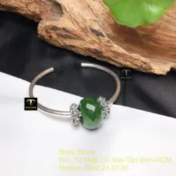 Kiềng bạc mix charm Ngọc bích mài giác chặn hoa hồng - Hình ảnh 5