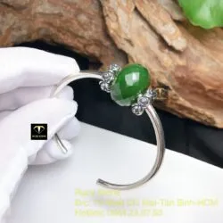 Kiềng bạc mix charm Ngọc bích mài giác chặn hoa hồng
