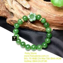Vòng Ngọc bích mix charm Hoa mai, bánh xe vàng 18k - Ảnh 3