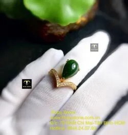 Nhẫn giọt nước Ngọc bích xanh đậm, vàng 18k - Ảnh 3