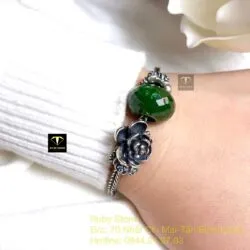 Vòng tay bạc mix charm ngọc bích Canada xanh lá mài giác - Ảnh 5