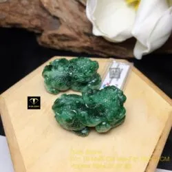 Cặp tỳ hưu ngọc Cẩm thạch xanh lý tạc tay tinh xảo, kích thước 38mm - Hình ảnh 5