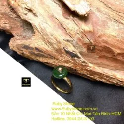 Nhẫn đồng điếu Ngọc bích xanh đậm, vàng 18k - Ảnh 4
