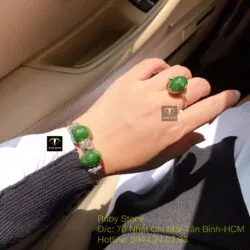 Bộ sản phẩm vòng và nhẫn bạc mix charm Ngọc bích mài giác - Ảnh 8
