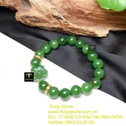 Vòng Ngọc bích mix charm Hoa mai, bánh xe vàng 18k - Ảnh 4