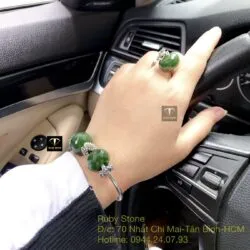 Bộ sản phẩm vòng và nhẫn bạc mix charm Ngọc bích mài giác - Ảnh 3