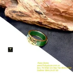 Nhẫn vuông Ngọc bích xanh lá, kim tiền kép vàng 18k - Ảnh 6