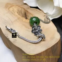 Vòng tay bạc mix charm ngọc bích Canada xanh lá mài giác - Ảnh 2