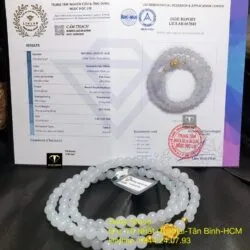 Vòng chuỗi phỉ thuý băng ngọc 108 hạt mix charm vàng hoa sen 24k