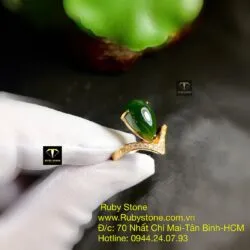 Nhẫn giọt nước Ngọc bích xanh đậm, vàng 18k - Ảnh 2