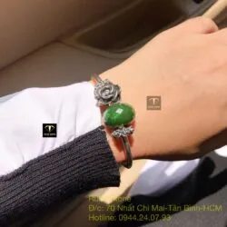 Bộ sản phẩm vòng và nhẫn bạc mix charm Ngọc bích mài giác - Ảnh 2